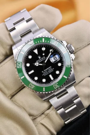 CarlisleWatchCo_RolexSubmariner_Starbucks_126610LV_2025_10 Rolex Submariner 126610LV Starbucks MK2 Super Clone featuring a 41mm 904L stainless steel case, Black Dial, green ceramic bezel, Oyster bracelet, sapphire crystal, and DD3235 automatic movement.