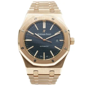 Audemars Piguet Royal Oak 15510 with a 41 mm rose gold case and black textured dial.