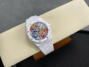 Dong-Ho-Audemars-Piguet-15500-Sunflower-Replica-11-Vo-Gom-Trang-May-Co-Thuy-Sy-Nha-May-APS-41mm-8-768x576-1 (1) Audemars Piguet Royal Oak 15500 with a white ceramic case, Celebration Dial, and matching white ceramic bracelet.