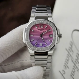 Dong-Ho-Patek-Philippe-Replica-11-Nautilus-7010R-Mat-Tim-Hong-Vien-Dinh-Da-Xuong-GR-32mm-2-768x768-1 Patek Philippe Nautilus 7010R Imitation Watch with a Purple Pink Dial, Diamonds Bezel, and 32mm case