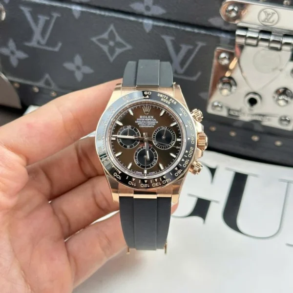Daytona 126515 AVF 1:1 Best Edition featuring a Brown Dial, Oysterflex strap, fixed tachymeter bezel, and DD4131 (Mod) automatic chronograph movement.