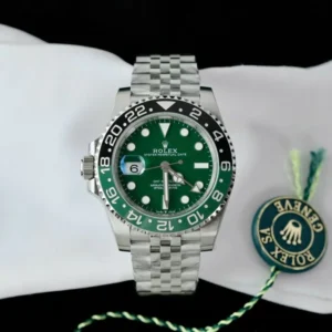 Rolex GMT-Master II 126729 VTNR THBF Super Clone with a 40mm case, Green Dial, green and black Cerachrom bezel, Oyster bracelet, and Clone Rolex 3285 automatic movement.