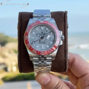 Rolex GMT-Master II Meteorite Dial Red Bezel 40mm Super Clone with a stainless steel case, Oyster bracelet, GMT bezel, and Clone 3285 automatic movement.