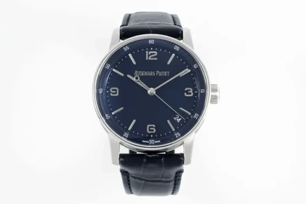 F51D87D2-BFC5-546B-CD42-9437B334ADDC Audemars Piguet CODE 11.59 41mm Blue Smoked Dial Stainless Steel Leather Strap Automatic Watch 15210ST.OO.A348KB.01