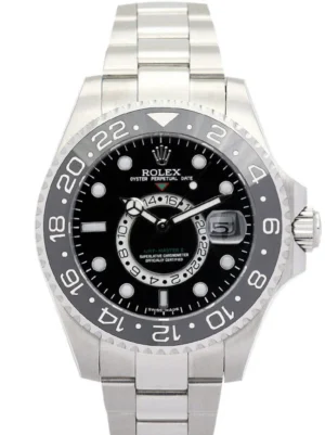 Rolex GMT-Master 40mm Black Dial 16720-3 Super Clone featuring a stainless steel case, Black Dial, 24-hour rotating bezel, Oyster bracelet, and automatic movement.