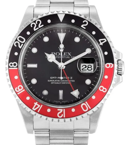 Rolex GMT-Master II Coke Black Dial Super Clone V3 featuring a 40mm stainless steel case, Black Dial, Black and Red Cerachrom bezel, Oyster bracelet, and Clone Rolex 3285 automatic movement.