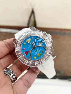 Rolex Submariner Phantomlab Transparent 5GF Best Edition Blue Fruit Dial on White Rubber Strap VR3135
