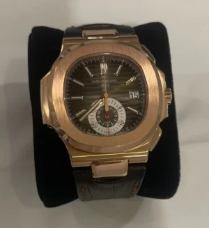 Patek Philippe Nautilus 5980R-001 with a Rose Gold case and Chronograph.