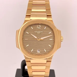 Nautilus-71181R-_2 Patek Philippe Nautilus 7118/1R with a Rose Gold case and bracelet and a Golden Brown Dial.