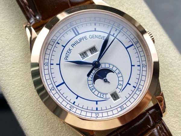 Patek Philippe Annual Calendar Rose Gold; Silvered Dial; Croc Band Super Clone Patek Philippe Annual Calendar Super Clone with a Rose Gold finish, Silvered Dial, and Croc Band