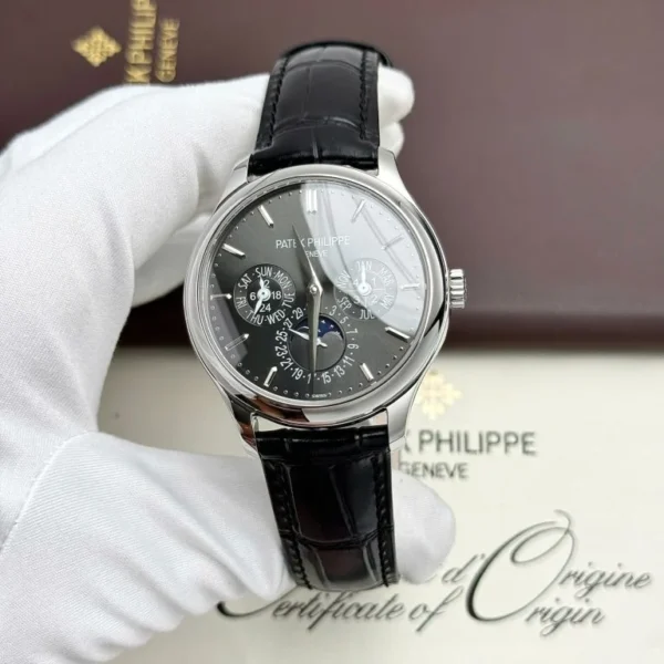 Patek Philippe Grand Complications 5327 with a Gray Dial, Leather Strap, and 40mm case.
