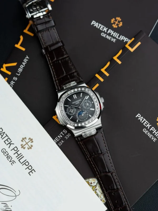 Patek Philippe Nautilus 5740 with a Gray Dial, Automatic Movement, Leather Strap, and 40mm case