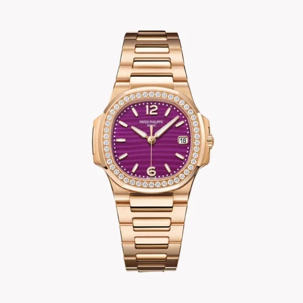 Patek Philippe Nautilus 7010R Imitation Watch Purple Pink Dial Metal Wire Bracelet GR Factory 32mm