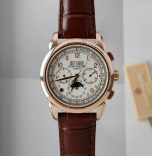 Patek Philippe Perpetual Calendar 5270 with a White Dial, Leather Strap, and 41mm case.