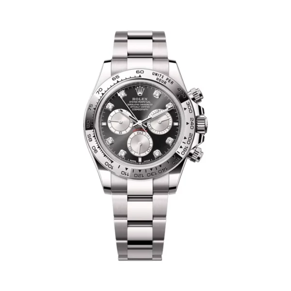 Rolex Daytona 126509 UFO Super Clone featuring a 40mm 904L stainless steel case, Black Dial, silver subdials, diamond hour markers, Oyster bracelet, and UF4131 automatic chronograph movement.
