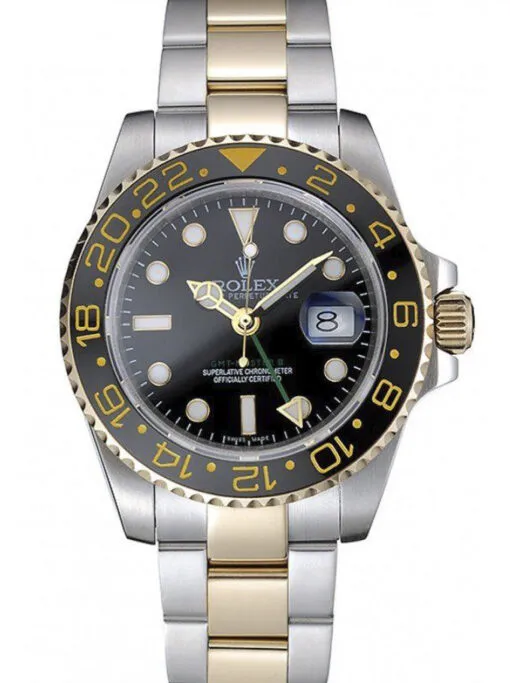 Rolex GMT-Master II 40mm Black Dial 80295 Rolex GMT-Master II 40mm Black Dial 80295 Super Clone featuring a stainless steel case, Black Dial, 24-hour GMT bezel, Oyster bracelet, and automatic movement