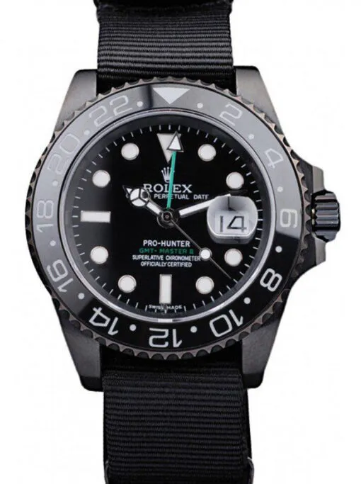 Rolex GMT-Master II 40mm Black Dial REP016827 Super Clone featuring a stainless steel case, Black Dial, 24-hour GMT bezel, Oyster bracelet, and automatic movement