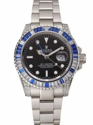 Rolex GMT-Master II 41mm Black Dial 1453747 Super Clone featuring a stainless steel case, Black Dial, Cerachrom bezel, Oyster bracelet, and Clone Rolex 3285 automatic movement.