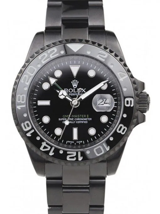 Rolex GMT-Master II 41mm Black Dial REP016829 Super Clone featuring a stainless steel case, Black Dial, Cerachrom bezel, Oyster bracelet, and Clone Rolex 3285 automatic movement.