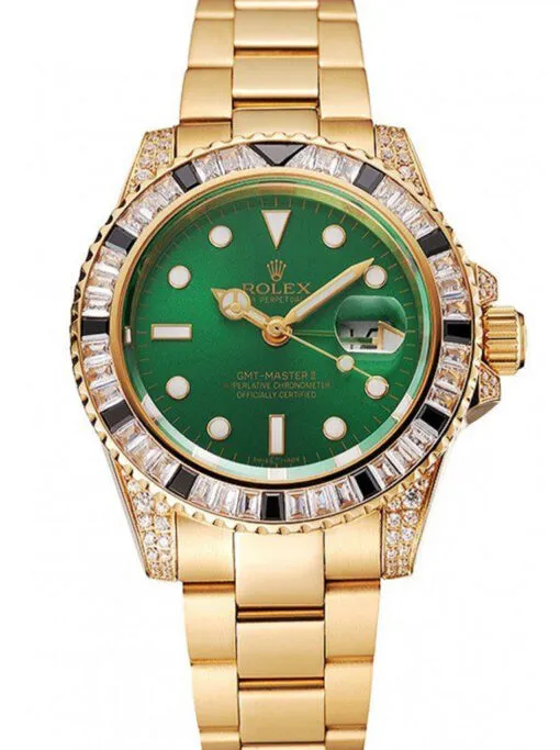 Rolex GMT-Master II 41mm Green Dial 1453748 Rolex GMT-Master II 41mm Green Dial 1453748 Super Clone featuring a stainless steel case, Green Dial, Cerachrom bezel, Oyster bracelet, and Clone Rolex 3285 automatic movement.