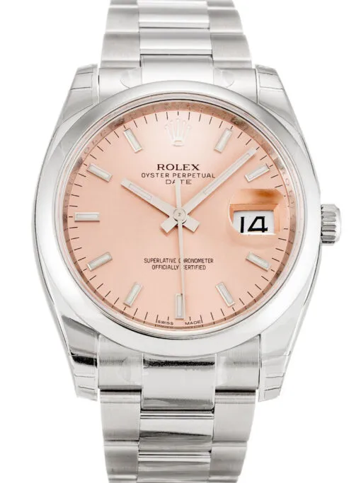Rolex Oyster Perpetual Date 34mm Salmon Dial 1 Rolex Oyster Perpetual Date 34mm Salmon Dial featuring a 34mm stainless steel case, salmon dial, date display, smooth bezel, Oyster bracelet, and automatic movement.