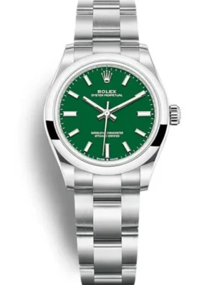 Rolex Oyster Perpetual Date 34mm Salmon Dial featuring a 34mm stainless steel case, salmon dial, date display, smooth bezel, Oyster bracelet, and automatic movement.