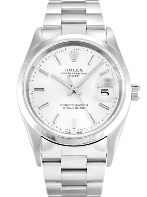 Rolex Oyster Perpetual Date 34mm Silver Dial Rolex Oyster Perpetual Date 34mm Silver Dial featuring a 34mm stainless steel case, silver dial, date display, Oyster bracelet, and classic Oyster Perpetual styling.