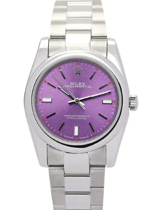 Rolex Oyster Perpetual Lady 31mm Purple Dial Rolex Oyster Perpetual Lady 31mm Purple Dial with a 31mm stainless steel case, vibrant purple dial, smooth bezel, Oyster bracelet, and automatic movement.