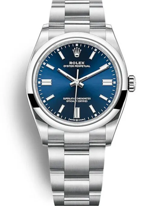 Rolex Oyster Perpetual Lady 36mm Blue Dial Rolex Oyster Perpetual Lady 36mm Blue Dial featuring a 36mm stainless steel case, blue dial, smooth bezel, Oyster bracelet, and automatic movement.