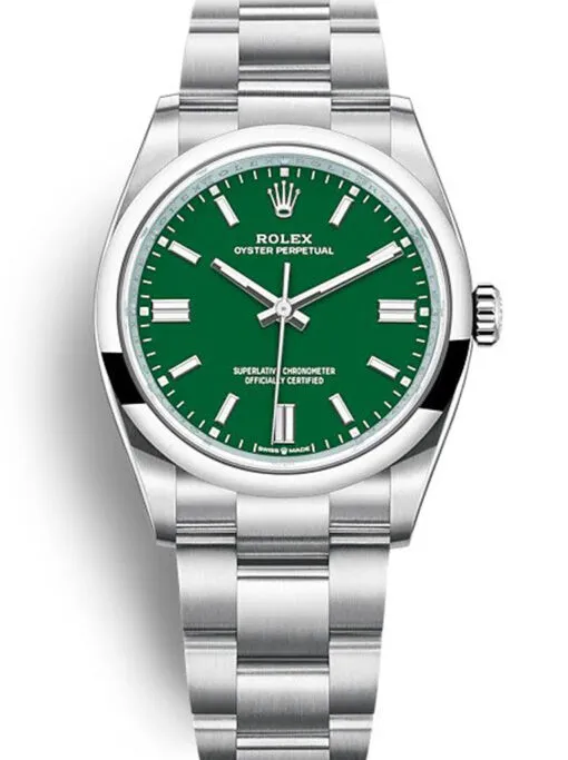 Rolex Oyster Perpetual Lady 36mm Green Dial Rolex Oyster Perpetual Lady 36mm Green Dial featuring a 36mm stainless steel case, green dial, smooth bezel, Oyster bracelet, and automatic movement.