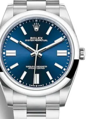 Rolex Oyster Perpetual Lady 41mm Blue Dial Rolex Oyster Perpetual Lady 41mm Blue Dial featuring a 41mm stainless steel case, blue dial, smooth bezel, Oyster bracelet, and automatic movement.