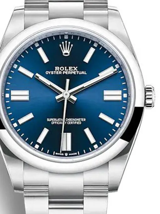 Rolex Oyster Perpetual Lady 41mm Blue Dial Rolex Oyster Perpetual Lady 41mm Blue Dial featuring a 41mm stainless steel case, blue dial, smooth bezel, Oyster bracelet, and automatic movement.