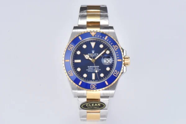 Rolex Submariner 41mm 126613LB Super Clone V3 with a Blue Dial, Blue Ceramic Bezel, and 904L Steel Two Tone Yellow Gold finish.