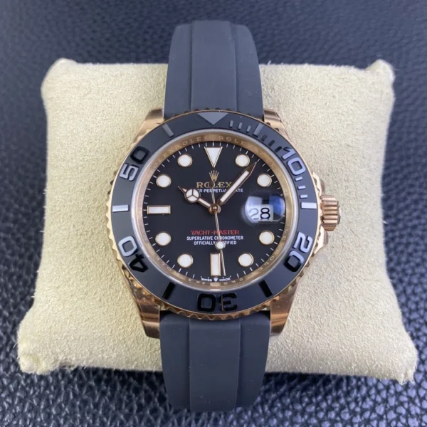 Rolex-Yacht-Master-126655-0002-40mm-Clean-Factory-11-904L-Rose-Gold-Case-Black-Dial-3D-Black-Ceramic-Bezel-on-Black-Oysterflex Rolex Yacht-Master 126655-0002 40mm Clean Factory 1:1 904L Rose Gold Case Black Dial 3D Black Ceramic Bezel Super Clone