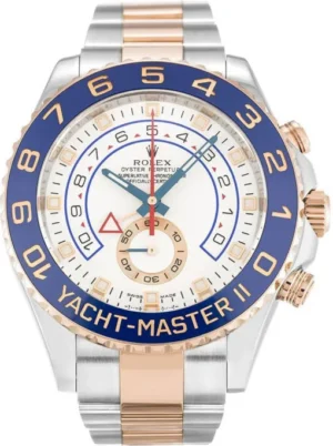 Rolex Yacht-Master 44mm White Dial 116681 Rolex Yacht-Master II 116681 Super Clone featuring a 44mm Oystersteel and Everose Gold finish case, White Dial, Oyster bracelet, sapphire crystal, and automatic movement.