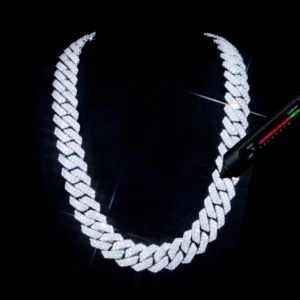 20mm VVS Moissanite Prong Cuban Link Chain White Gold Hip Hop Necklace
