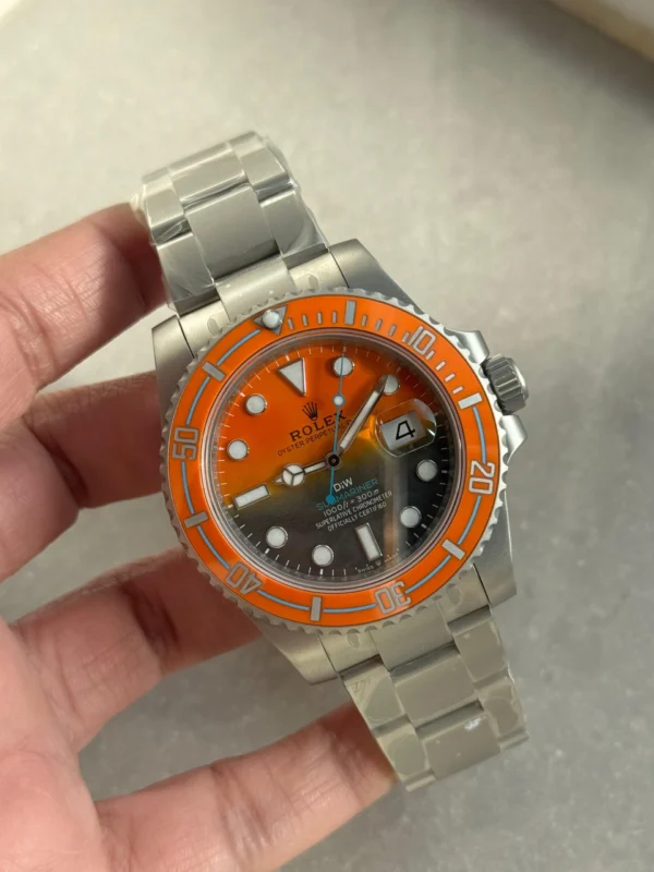 Rolex Submariner DIW Sandblasted Super Clone by VSF featuring an Orange Grey Dial, 904L stainless steel sandblasted case, ceramic bezel, Oyster bracelet, sapphire crystal, and VS3135 automatic movement