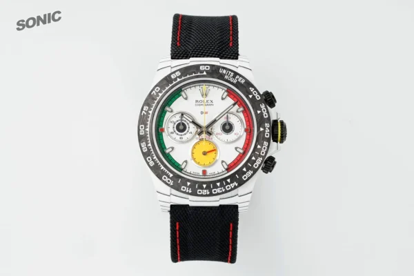 Daytona DIW Porsche 911 S/T SONIC 1:1 Best Edition featuring a White Dial, white carbon case, fixed carbon tachymeter bezel, black nylon strap, and SA4130 automatic chronograph movement.