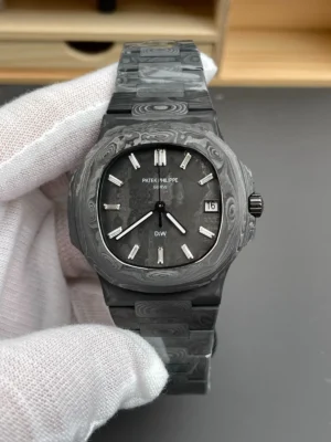 Patek Philippe Nautilus 5711 DIWF 1:1 Best Edition with a Carbon Dial, Carbon Bracelet, and 324CS movement.