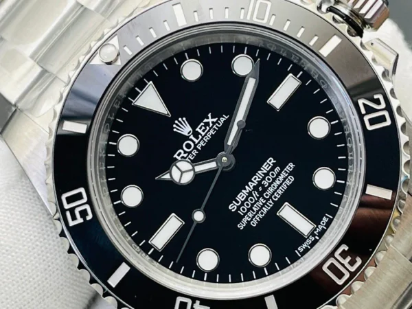 Rolex Submariner 114060 Super Clone featuring a 40mm stainless steel case, Black Dial, No Date display, black ceramic bezel, Oyster bracelet, and automatic movement.