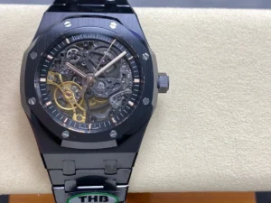 Audemars Piguet Royal Oak 15407 Openworked Black with a skeletonized black dial.
