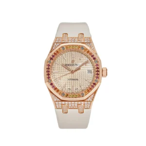 audemars-piguet-royal-oak-15452or-zy-d038ve-01-rose-gold-and-diamonds-2021-audemars-piguet-40260268261620 Audemars Piguet Royal Oak in rose gold with a diamond-set bezel.