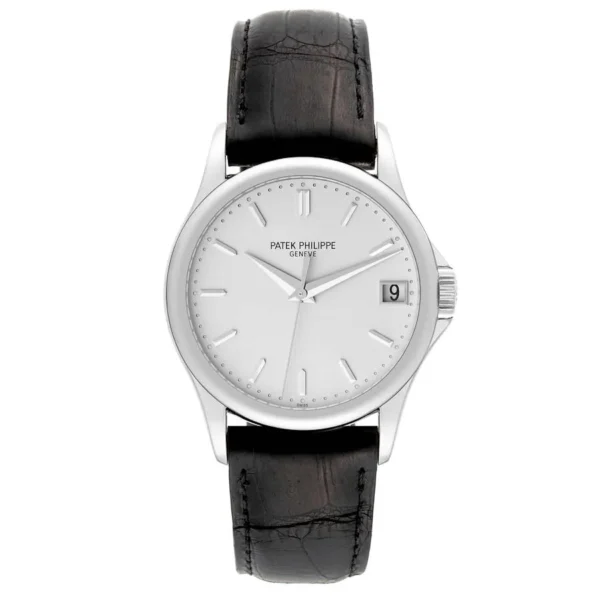 Patek Philippe Calatrava 5296G SS ZF 1:1 Best Edition with an Ivory Dial, Black Leather Strap, and 324CS movement.