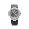 Patek Philippe Nautilus 5711 40mm 3KF Super Clone with a Grey Dial, Black Leather Strap, and A324 movement.