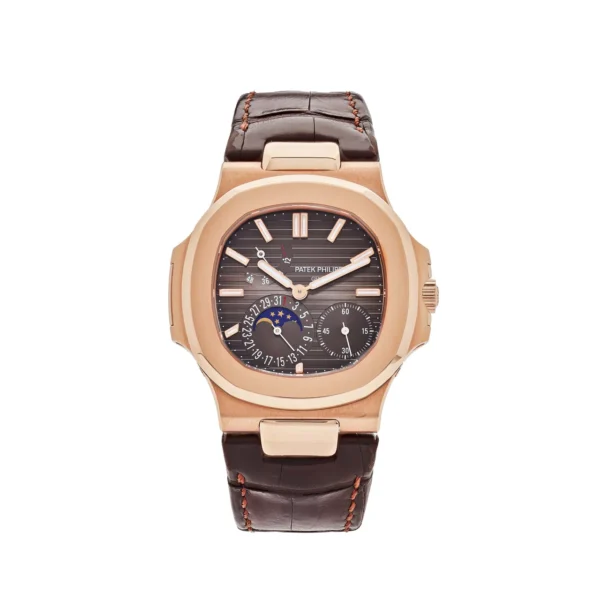 patek-philippe-nautilus-5712r-001-moon-phase-rose-gold-2009-patek-philippe-40265901310196_1280x Patek Philippe Nautilus 5712 ZF 1:1 Best Edition with a Brown Dial, Brown Leather Strap, Rose Gold finish, and A240 movement.