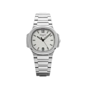 Patek Philippe Nautilus 7118 Ladies 3KF Super Clone with a White Dial, stainless steel bracelet, and A324 movement.