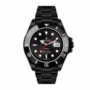 rolex-blaken-submariner-date-singel-red-black-dial-116610n-replica Rolex Submariner Date 116610N Blaken Super Clone featuring a 40mm black-coated stainless steel case, Black Dial, black ceramic bezel, Oyster bracelet, and automatic movement.