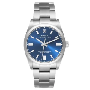 rolex-oyster-perpetual-blue-dial-steel-mens-watch-126000-box-card-63503_1a92fa3d34_md Oyster Perpetual 36mm 126000 Clean 1:1 Best Edition featuring a Blue Dial, 904L stainless steel case, Oyster bracelet, sapphire crystal, and VR3230 automatic movement.