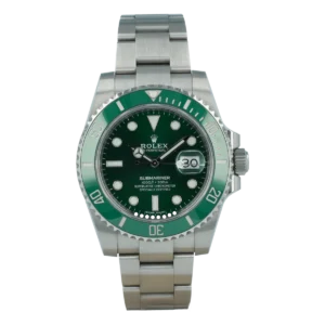 rolex-submariner-date-116610lv-hulk-como-nuevo-id14973-1612533005 Rolex Submariner 116610LV Hulk with a green dial, green Cerachrom bezel, stainless steel case, and Oyster bracelet.