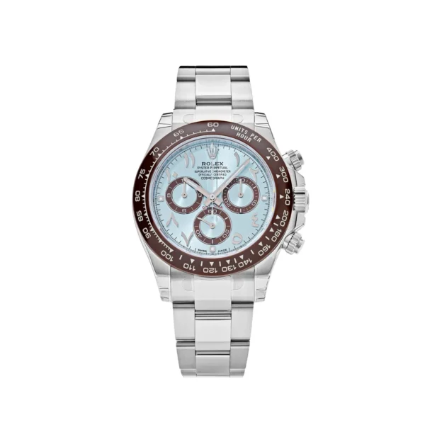 Daytona 116506 3CF 1:1 Best Edition featuring an Ice Blue Dial, Arabic hour markers, stainless steel bracelet, fixed tachymeter bezel, and SH4130 V2 automatic chronograph movement.